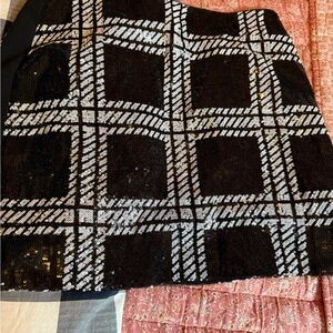 Ted Baker Black and White Sequin A-line Mini Skirt